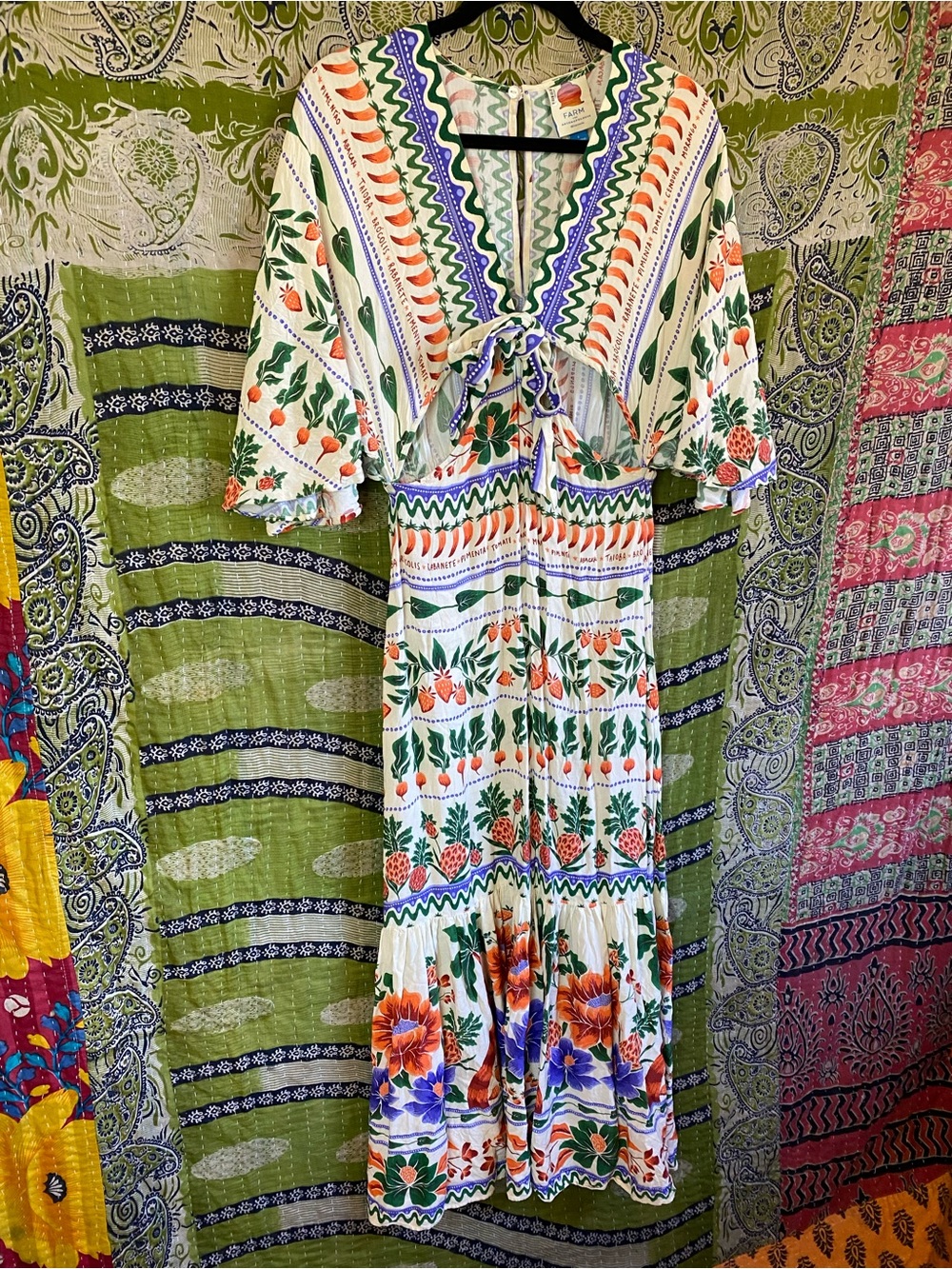 FARM Rio for Anthropologie Printed V-Neck Kaftan Maxi Cut-Out Dress Size Small - Picture 5 of 15